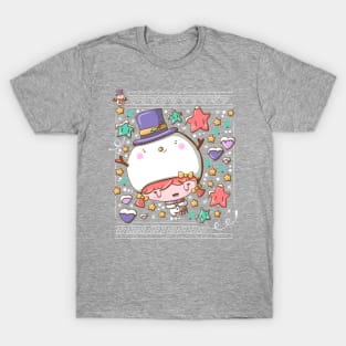 Cute festive snowman bubble head girl in kawaii style T-Shirt